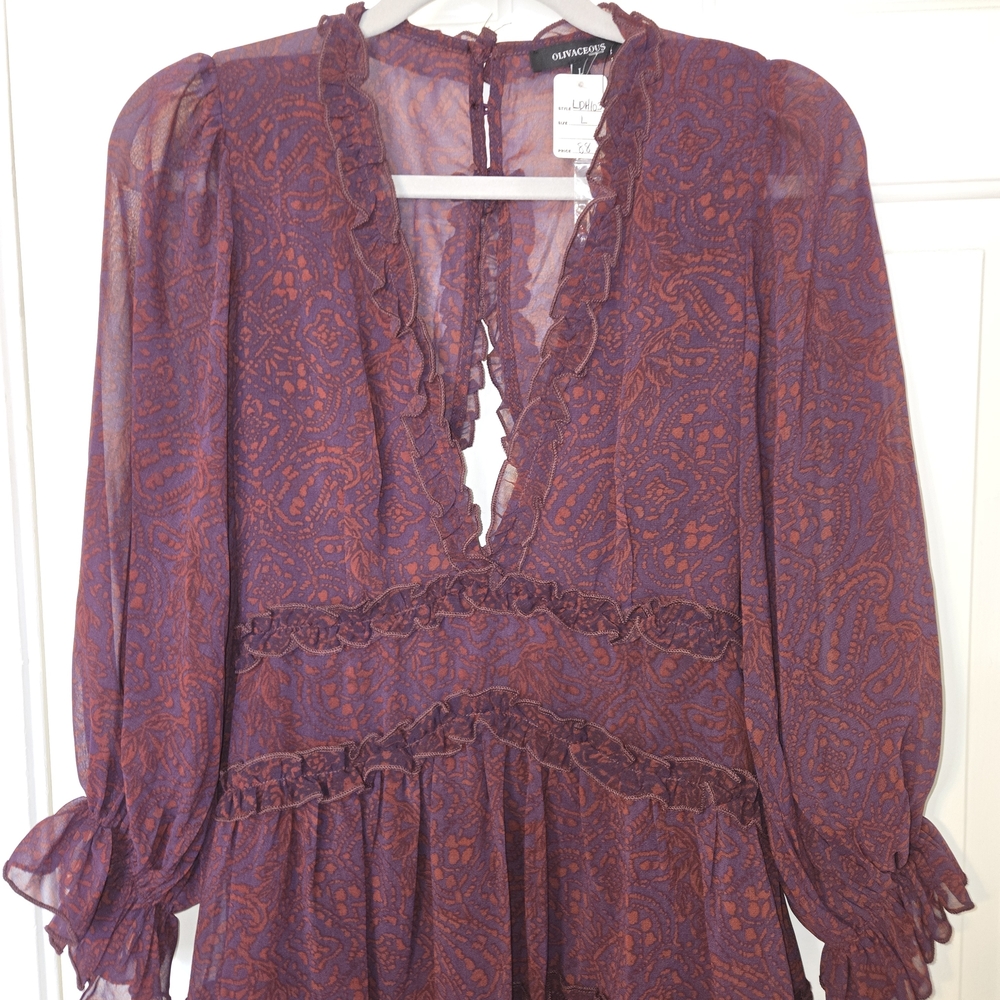 Olivaceous Long Sleeve Dress in Purple and Orange_Size Large